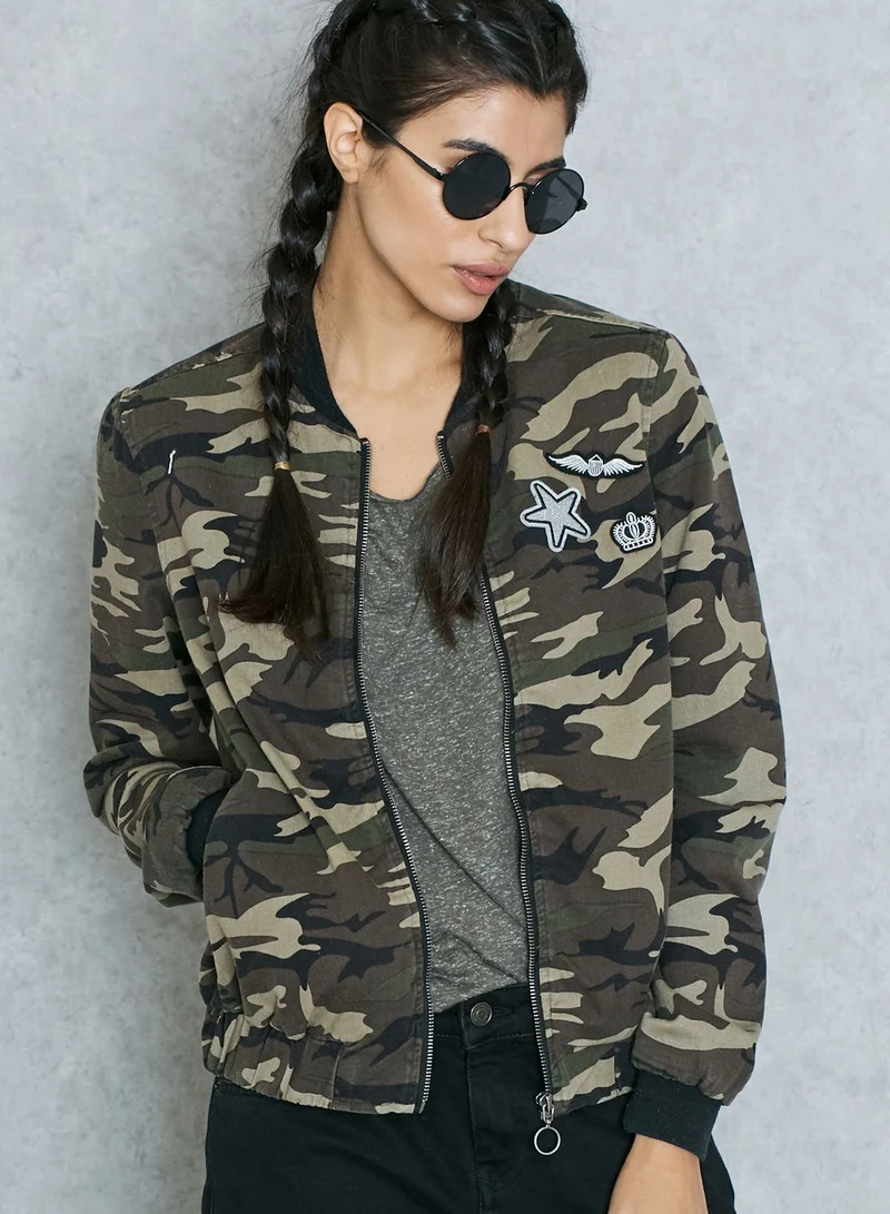 VERO MODA Badges Printed Bomber Jacket