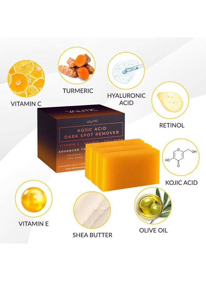VALITIC Kojic Acid Dark Spot Remover Soap Bars with Vitamin C, Retinol, Collagen, Turmeric - Original Japanese Complex Infused Hyaluronic Acid, E, Shea Butter, Castile Olive Oil (3 Pack), 3.5 Oz - Image 5