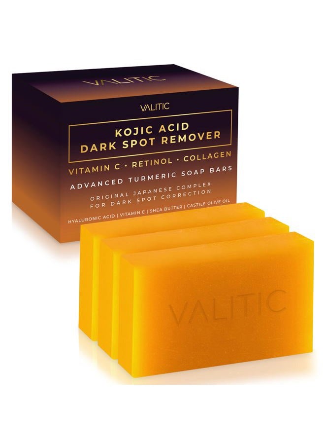 VALITIC Kojic Acid Dark Spot Remover Soap Bars with Vitamin C, Retinol, Collagen, Turmeric - Original Japanese Complex Infused Hyaluronic Acid, E, Shea Butter, Castile Olive Oil (3 Pack), 3.5 Oz - Image 1