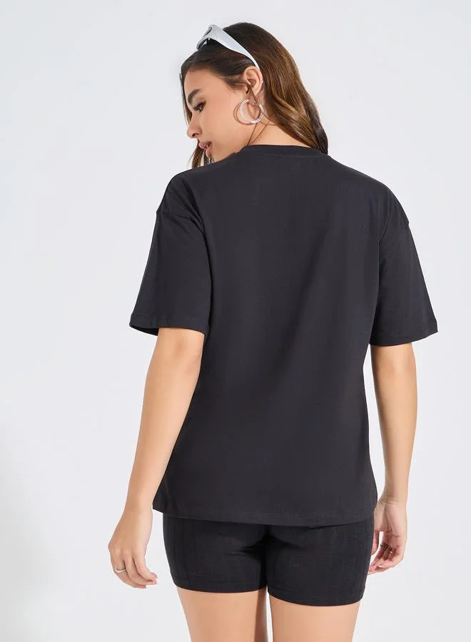 Styli Oversized Foil Print Round Neck T-Shirt
