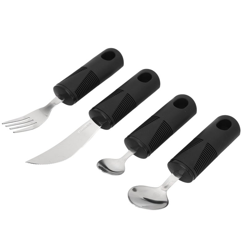 4Pcs Utensils Rubber Nonslip Handle Stainless Steel Spoon Fork Utensils Set for Home - Image 1