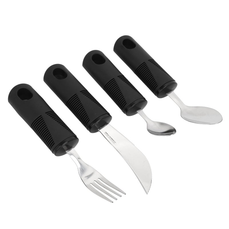 4Pcs Utensils Rubber Nonslip Handle Stainless Steel Spoon Fork Utensils Set for Home - Image 3