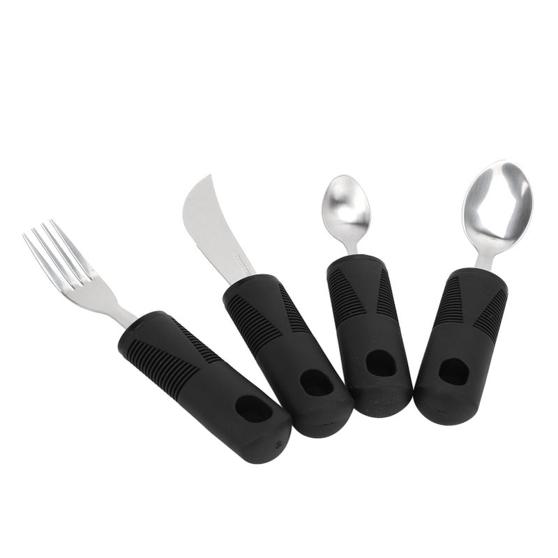 4Pcs Utensils Rubber Nonslip Handle Stainless Steel Spoon Fork Utensils Set for Home - Image 2