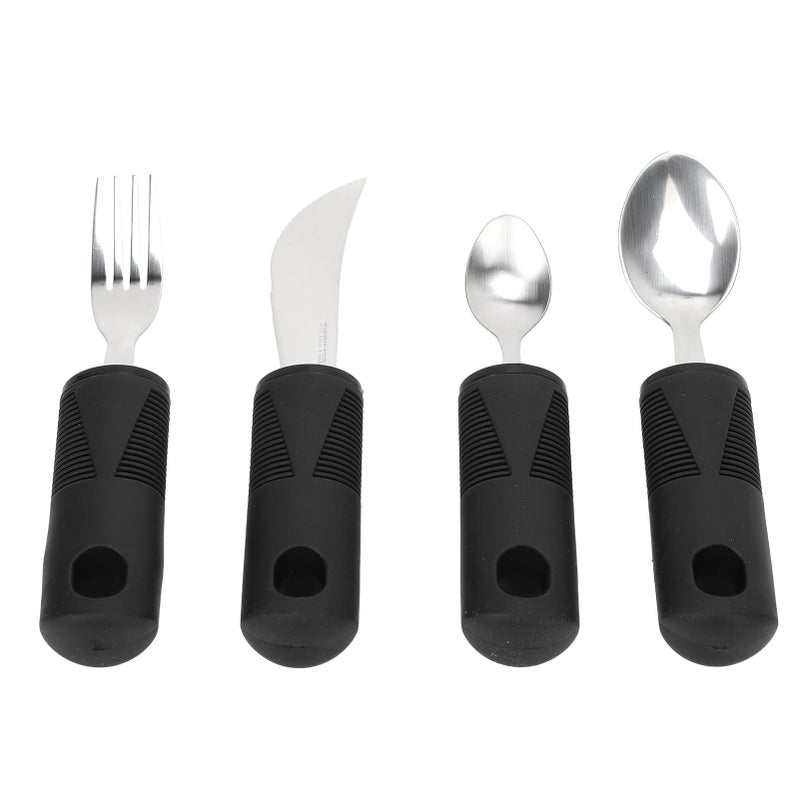 4Pcs Utensils Rubber Nonslip Handle Stainless Steel Spoon Fork Utensils Set for Home - Image 5