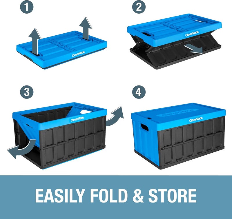 Clevermade Collapsible Storage Bins with Lids- Charcoal 3 Pack 62L - Plastic Containers Stackable Organization Crates Home Closet Space-Saving Durable - Image 5