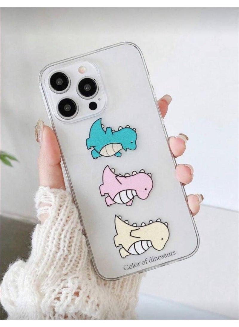 جرابات عدسات الكاميرا لهاتف iPhone 16 Plus بنمط ديناصور كرتوني لطيف بملمس ناعم وودود، 3 قطع - Image 3