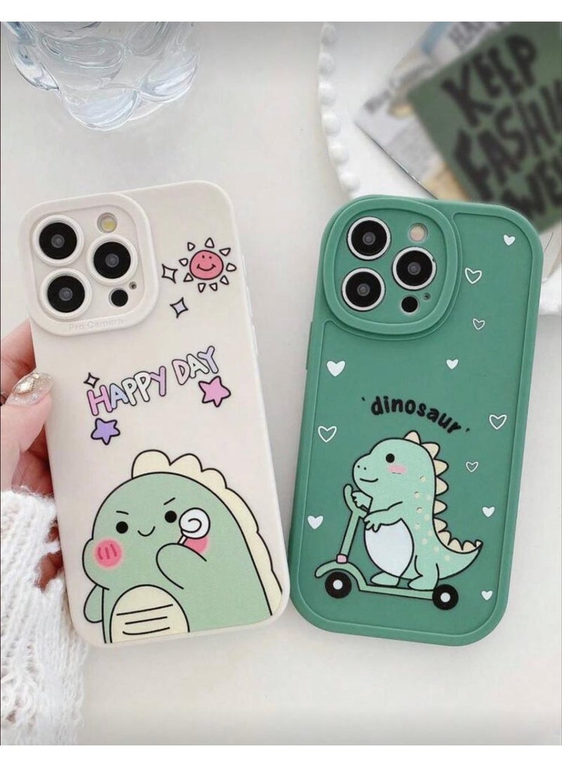 جرابات عدسات الكاميرا لهاتف iPhone 16 Plus بنمط ديناصور كرتوني لطيف بملمس ناعم وودود، 3 قطع - Image 4