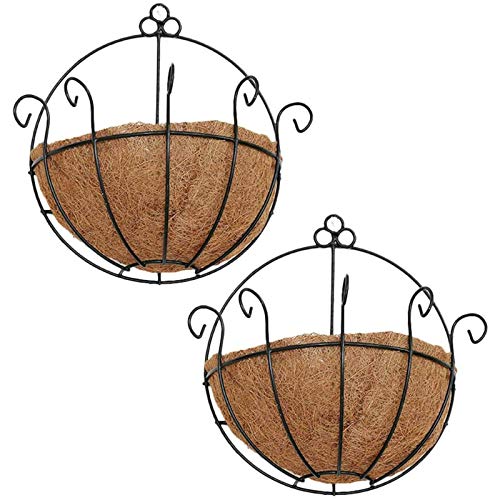 Orgrimmar 2 Pcs Iron Wall Hanging Planters Basket 9.8 Inches Half Round Plant Flower Wall Holder with Coco Coir Liner Plant Hanger Decoration for Garden Porch Balcony Indoor Outdoor - Image 1