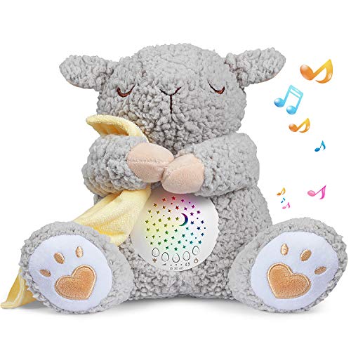 BEREST Baby White Noise Machine Stuffed Animal Toy, Mom's Heartbeat Lullabies Sheep Sleep Soother, Nursery Decor Night Light Projector, Toddler Crib Sleeping Aid, Babies Shower Gifts Portable - Image 1