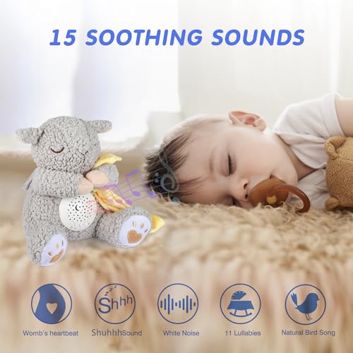 BEREST Baby White Noise Machine Stuffed Animal Toy, Mom's Heartbeat Lullabies Sheep Sleep Soother, Nursery Decor Night Light Projector, Toddler Crib Sleeping Aid, Babies Shower Gifts Portable - Image 2