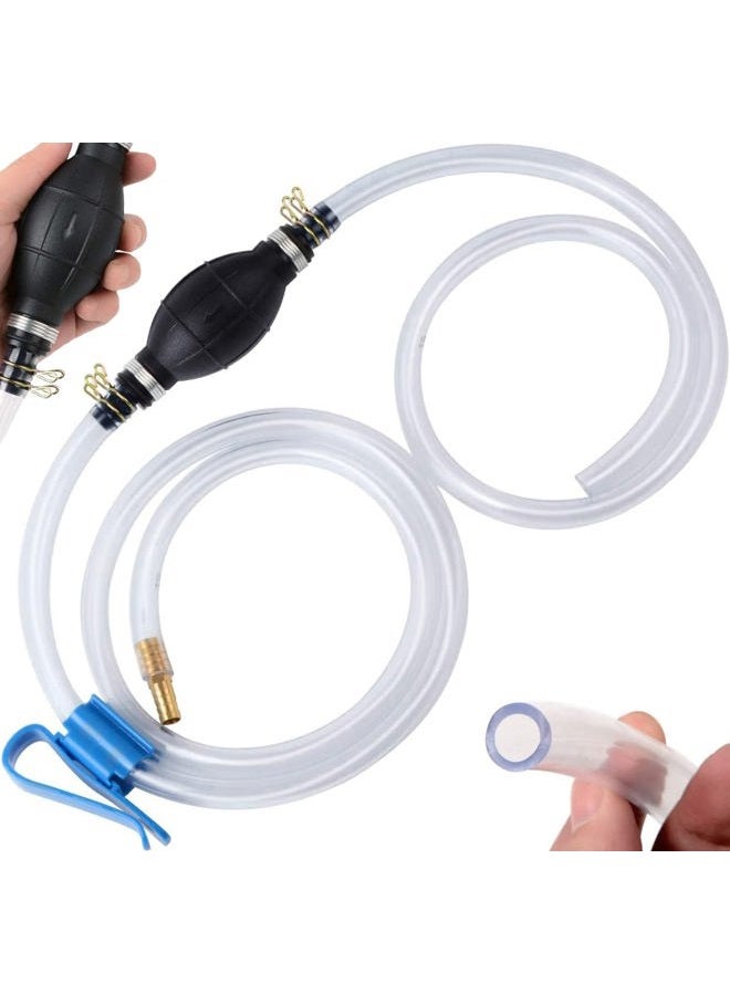 BBjinronjy Siphon Pump for Gasoline Gas Oil Fuel Petrol Diesel Fluid Water Fish Tank,Manual Hand Pump 1 Transfer Pump with 2 Durable PVC Siphon Hoses (15mm) with Hose Clip,Metal Buckles,Brass 1 - Image 1