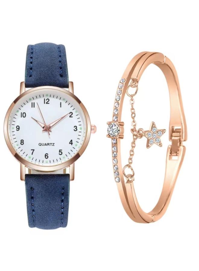 Two-piece Simple Women's Watch Digital Female Student Luminous Watch Fashion Matte Leather Casual Women's Quartz Watch