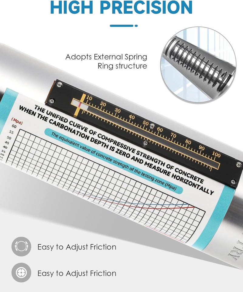 NEWTRY Concrete Rebound Hammer, Tester Portable Resiliometer Test, 10-60Mpa 1450-8702psi with User’s Guide in English Text & Video - Image 3