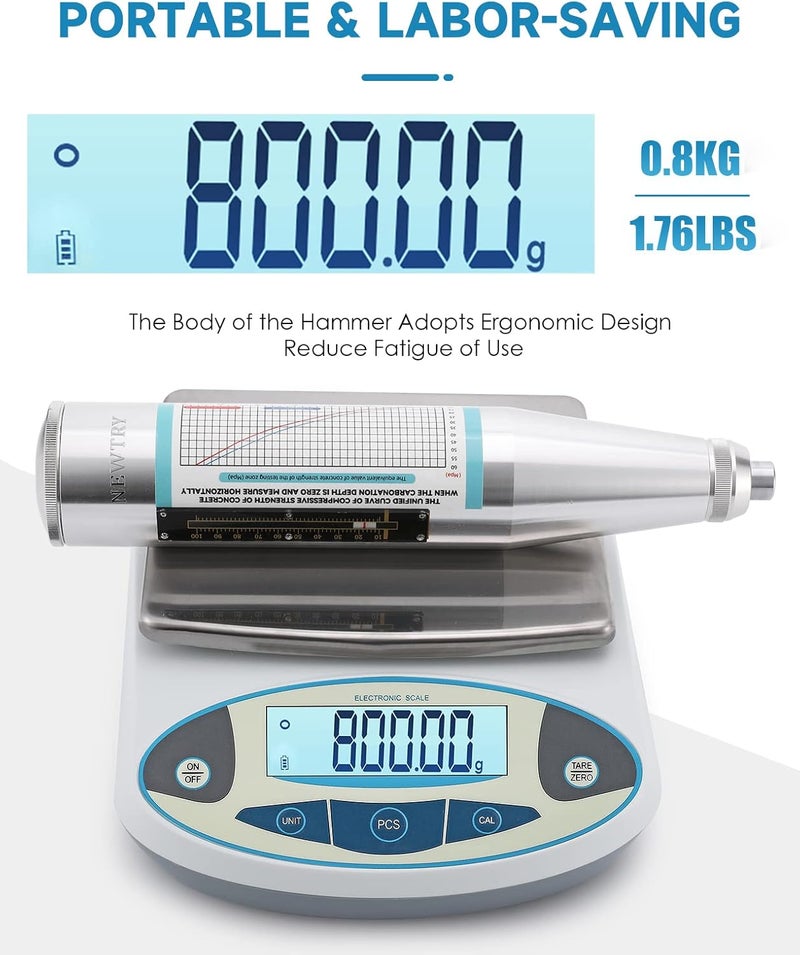 NEWTRY Concrete Rebound Hammer, Tester Portable Resiliometer Test, 10-60Mpa 1450-8702psi with User’s Guide in English Text & Video - Image 4