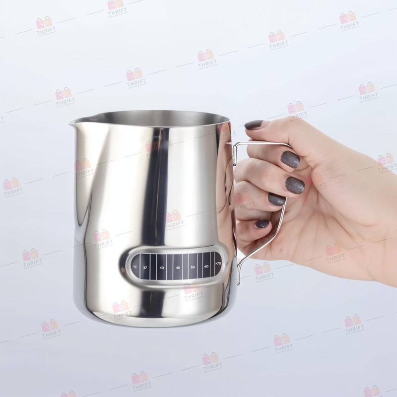 Milk Frothing Pitcher with Thermometer Espresso Steaming Frothing Cup, Perfect for Espresso Machines and Latte Cappuccino Art, Coffee Fest Family Office, Coffee Accessories (600 ml) - Image 2