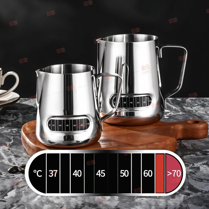 Milk Frothing Pitcher with Thermometer Espresso Steaming Frothing Cup, Perfect for Espresso Machines and Latte Cappuccino Art, Coffee Fest Family Office, Coffee Accessories (600 ml) - Image 4