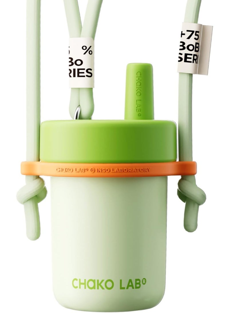 CHAKO LAB Kids Water Bottle with Carrying Rope and Straps | Vacuum Insulated Stainless Steel 16oz for School and Trvels | Two Travel Carrying Options | Matcha Green - Image 1