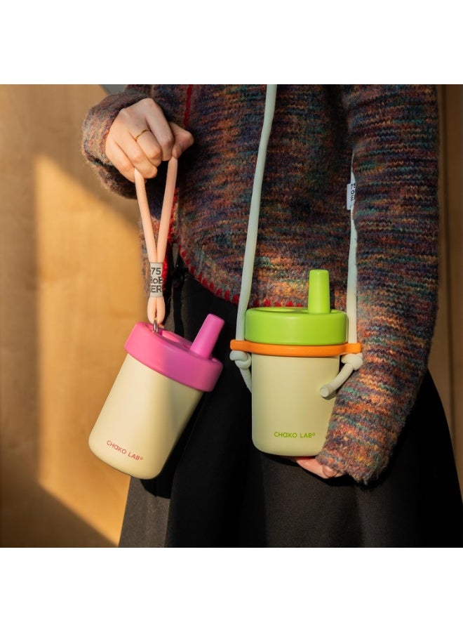 CHAKO LAB Kids Water Bottle with Carrying Rope and Straps | Vacuum Insulated Stainless Steel 16oz for School and Trvels | Two Travel Carrying Options | Matcha Green - Image 2