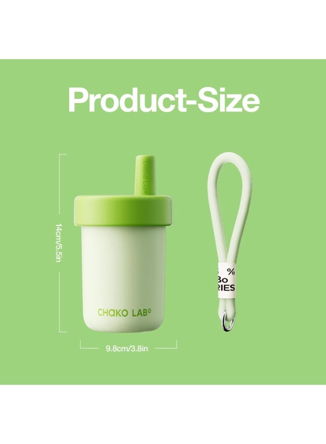 CHAKO LAB Kids Water Bottle with Carrying Rope and Straps | Vacuum Insulated Stainless Steel 16oz for School and Trvels | Two Travel Carrying Options | Matcha Green - Image 3