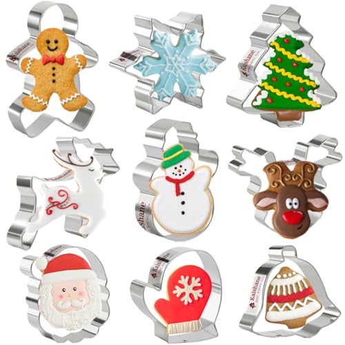 KAISHANE Christmas Cookie Cutters Set of 9 - Star Tree Angel Bell Stocking & More Shapes Stainless Steel - Image 1