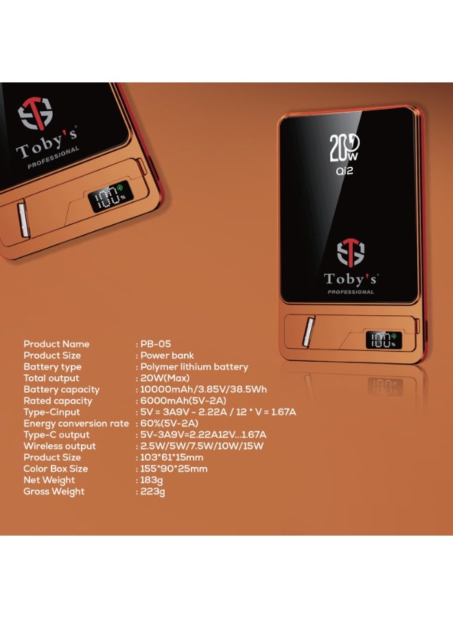 Toby's Toby’s 20W 10000mAh Ultra-Thin Magnetic Power Bank – 14mm Slim Quick Charge Portable Battery Pack with Qi Standard Magnetic Attachment, Flight-Safe Compact Charger for iPhone, Android & Multiple Devices - Image 2