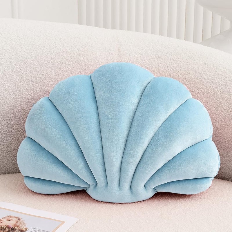XIAIJIA Seashell Decorative Pillow Shell Shaped Throw Pillow 3D Insert Beach Pillow Soft Velvet Pillow Sea Ocean Decoration Couch Bed Pillow Cushions(Blue,18 X 13 inch) - Image 1