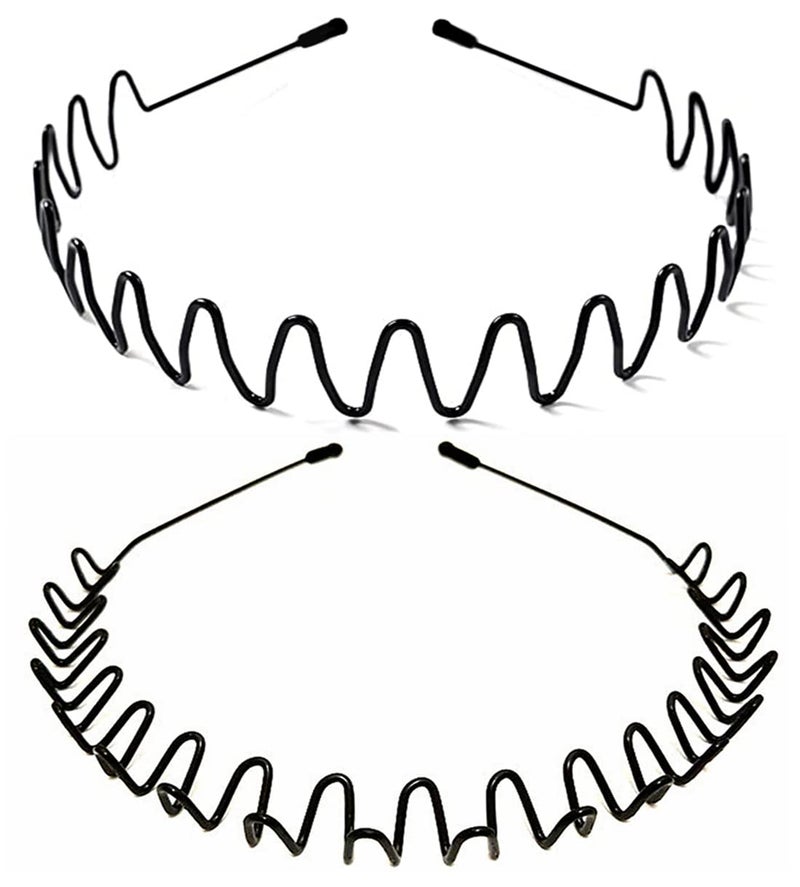 bodbop XINGZHE Hair Bands 2 PCS Metal Headbands for Men Womens Fashion Headband Stylish Sports Hairband Head Hoop with Non Slip Wavy Teeth Black Wide Wavy  Hook Wavy