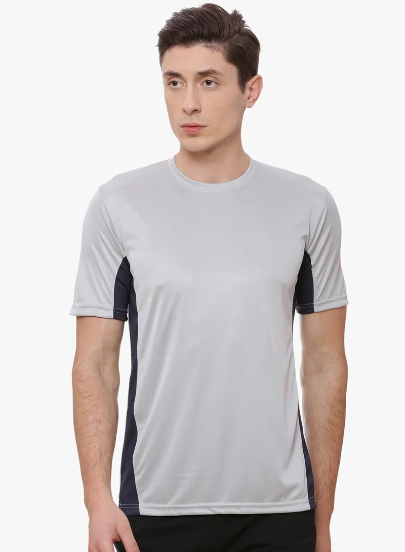 Men's Light Grey Side-Block Activewear T-Shirt