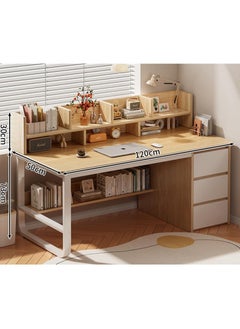 Alissa Home Office Desk With 3 Large Drawers And Open Shelves Computer Table Study Working Table Gaming Desk With Storage Heavy Duty Desk (120 * 50 * 103cm-Wood Color)  - Image 1