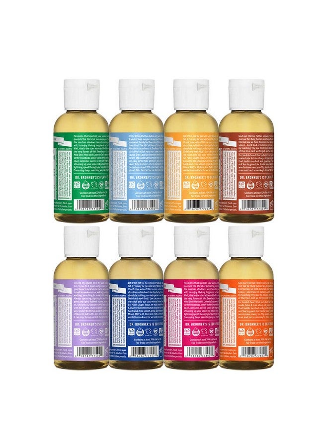 دكتور برونرز صابون سائل بيوركاستيل (عبوة هدايا متنوعة بحجم 2 أونصة) اللوز غير المعطر والحمضيات والأوكالبتوس واللافندر والنعناع وشجرة الشاي والورد المصنوعة من الزيوت العضوية للوجه والجسم والشعر - Image 2