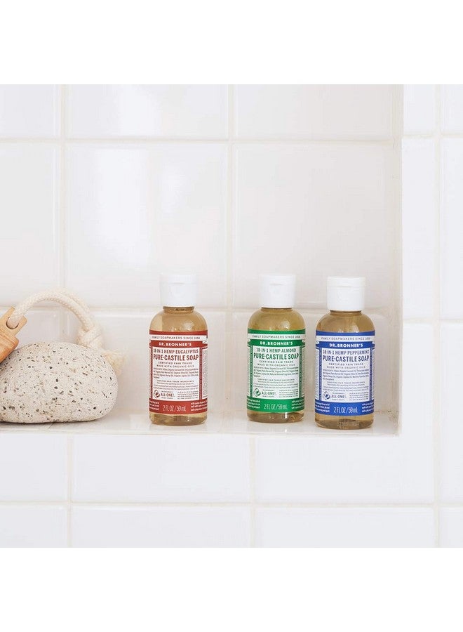 دكتور برونرز صابون سائل بيوركاستيل (عبوة هدايا متنوعة بحجم 2 أونصة) اللوز غير المعطر والحمضيات والأوكالبتوس واللافندر والنعناع وشجرة الشاي والورد المصنوعة من الزيوت العضوية للوجه والجسم والشعر - Image 3