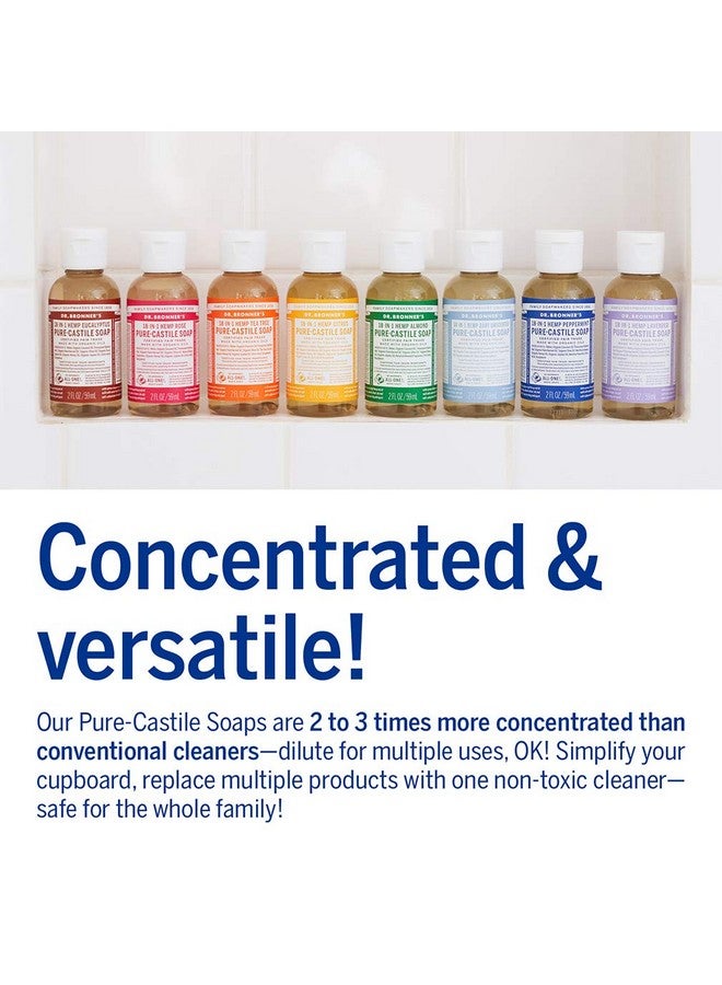 دكتور برونرز صابون سائل بيوركاستيل (عبوة هدايا متنوعة بحجم 2 أونصة) اللوز غير المعطر والحمضيات والأوكالبتوس واللافندر والنعناع وشجرة الشاي والورد المصنوعة من الزيوت العضوية للوجه والجسم والشعر - Image 5