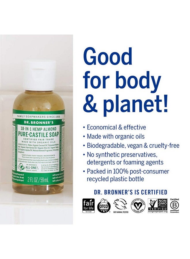 دكتور برونرز صابون سائل بيوركاستيل (عبوة هدايا متنوعة بحجم 2 أونصة) اللوز غير المعطر والحمضيات والأوكالبتوس واللافندر والنعناع وشجرة الشاي والورد المصنوعة من الزيوت العضوية للوجه والجسم والشعر - Image 4