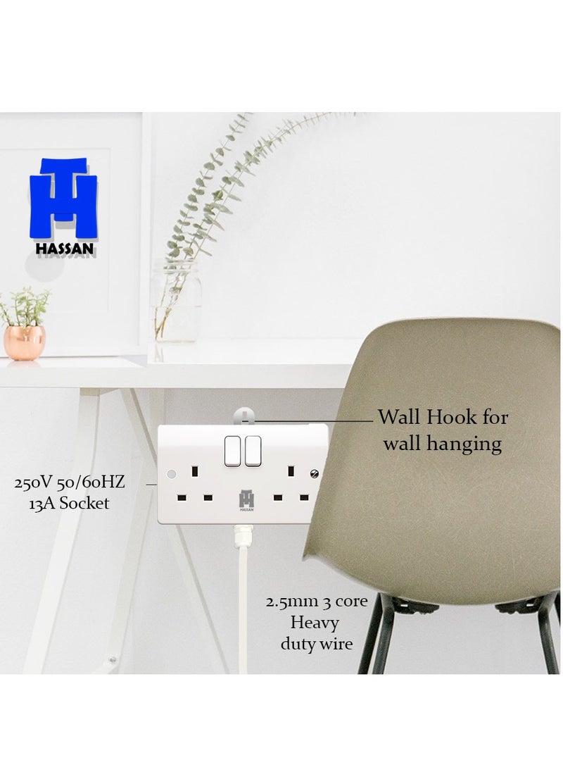 Hassan - Hassan Electrical Extension Terminator with White Heavy Duty wire Double Socket - Image 1