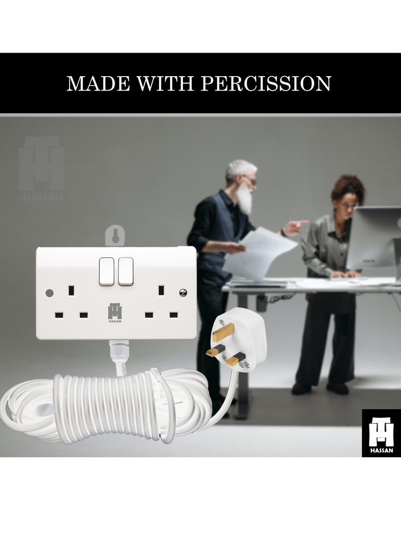 Hassan - Hassan Electrical Extension Terminator with White Heavy Duty wire Double Socket - Image 1