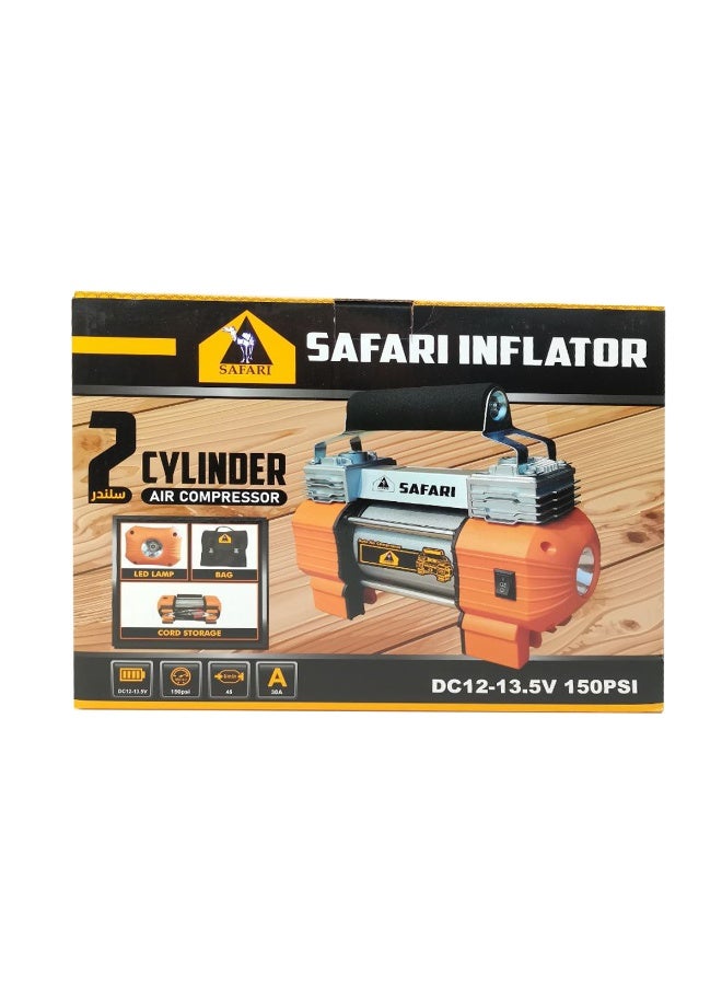 Safari 2 Cylinder Air Compressor 150 PSI 12V Portable Car Tyre Inflator Heavy Duty Pump - Image 2