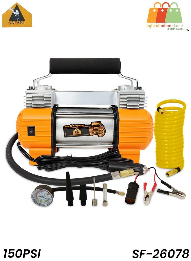 Safari 2 Cylinder Air Compressor 150 PSI 12V Portable Car Tyre Inflator Heavy Duty Pump - Image 3