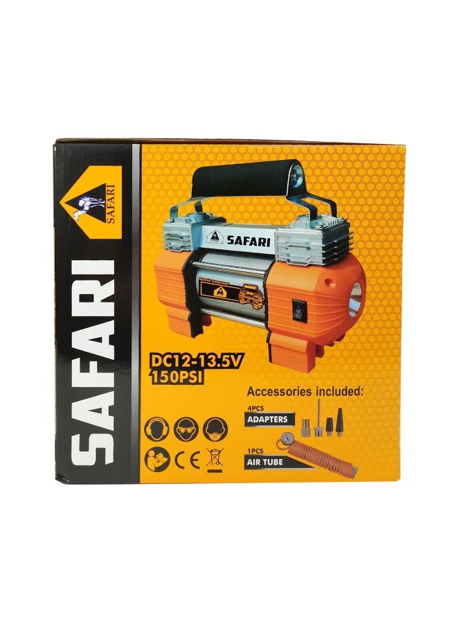 Safari 2 Cylinder Air Compressor 150 PSI 12V Portable Car Tyre Inflator Heavy Duty Pump - Image 1