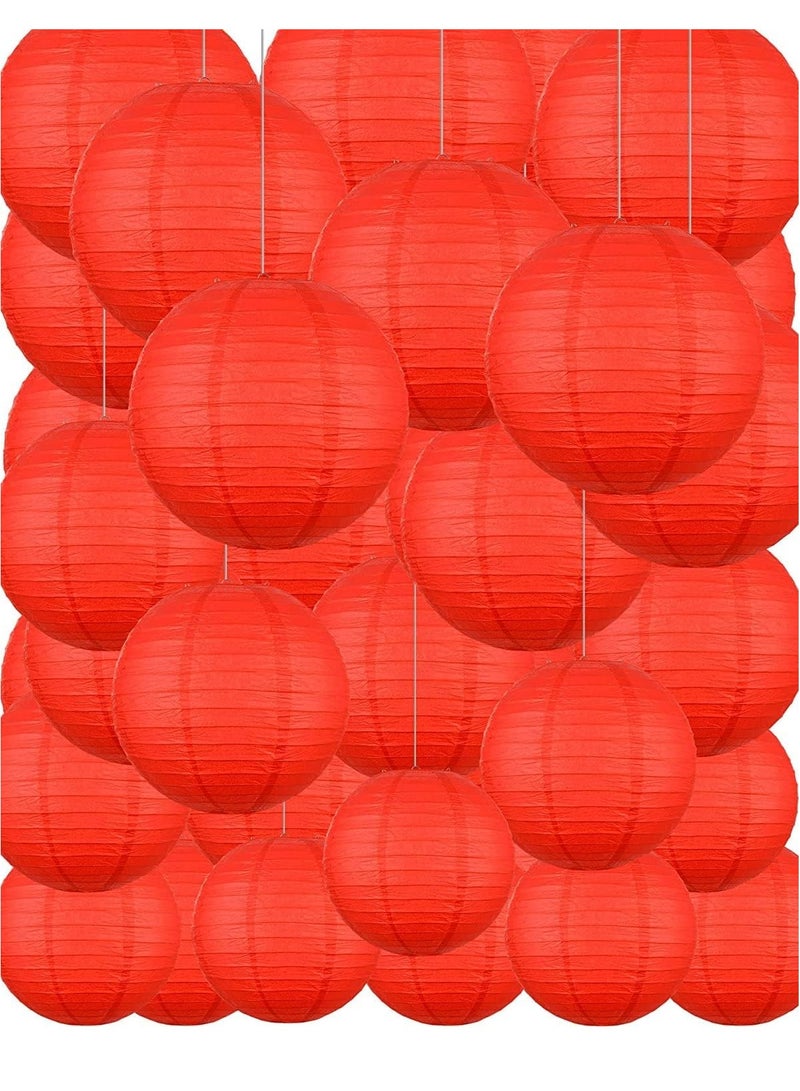 Red Paper Lanterns, 10Pcs 4-12in Round Chinese Hanging Decor, For Wedding Birthday Garden Party Home, Easy to Hang, Reusable - Image 1
