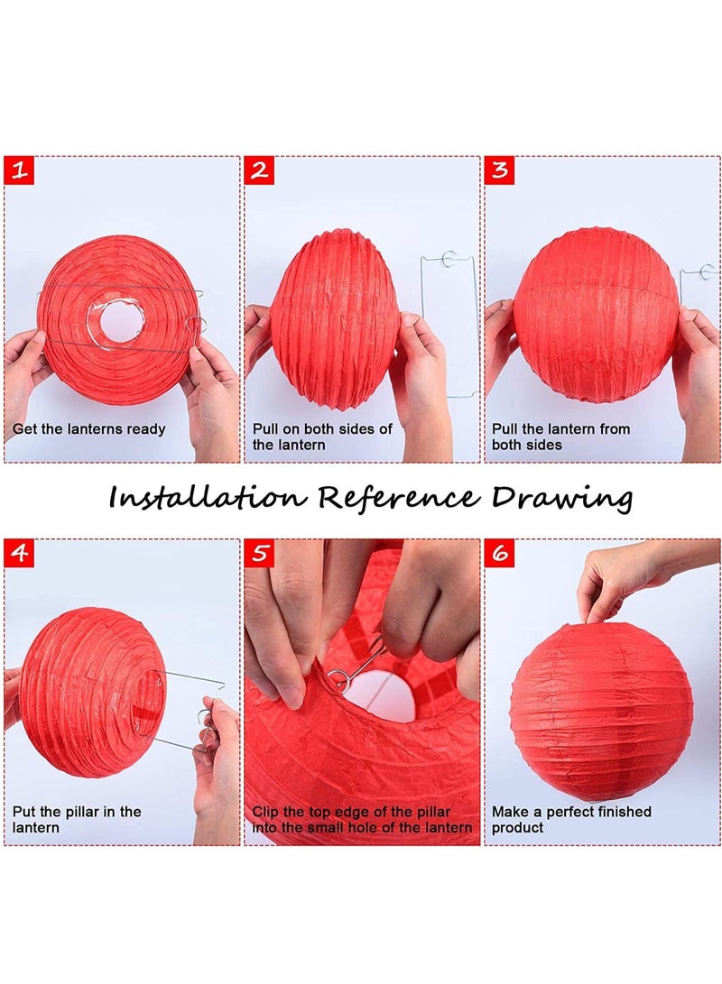 Red Paper Lanterns, 10Pcs 4-12in Round Chinese Hanging Decor, For Wedding Birthday Garden Party Home, Easy to Hang, Reusable - Image 3