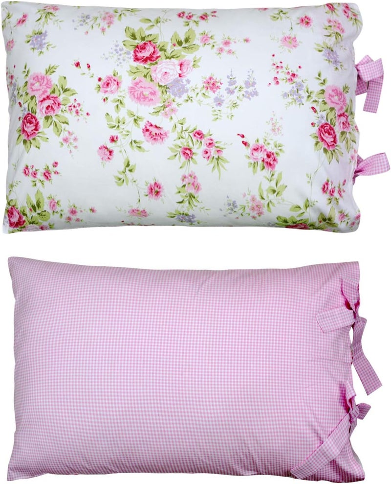 FADFAY Rose Floral Duvet Cover Set Pink Grid Cotton Girls Bedding with Hidden Zipper Closure 3 Pieces, 1duvet Cover & 2pillowcases,Twin Size - Image 3