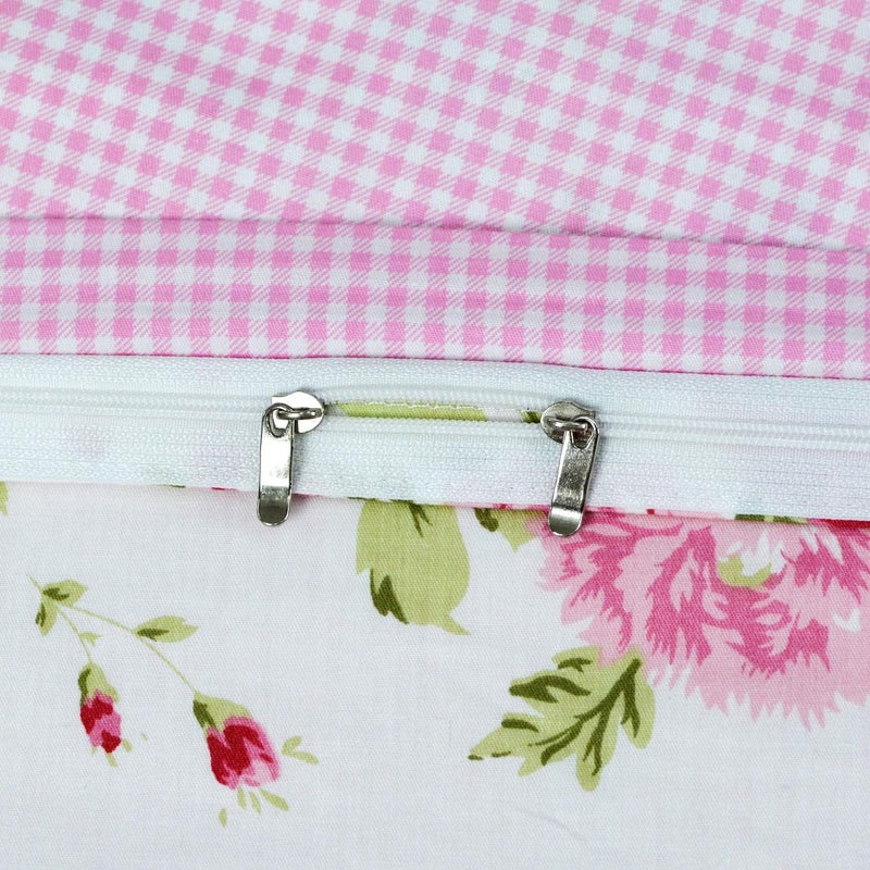 FADFAY Rose Floral Duvet Cover Set Pink Grid Cotton Girls Bedding with Hidden Zipper Closure 3 Pieces, 1duvet Cover & 2pillowcases,Twin Size - Image 5
