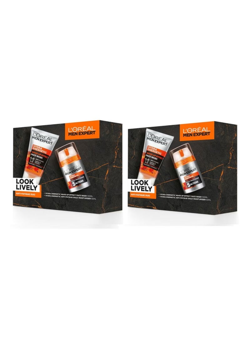 L'or Men Expert Gift Set for Men Look Lively Anti Fatigue Skin Duo: Hydra Energetic Face Wash and Moisturiser 0.277 kg 2 packs - Image 1