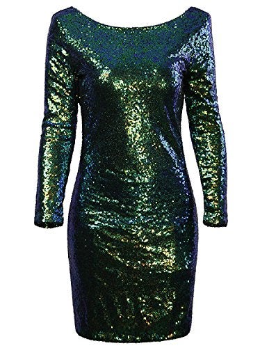 VIJIV Women's Sparkle Glitzy Glam Sequin Long Sleeve Flapper Party Club Dress - Image 1