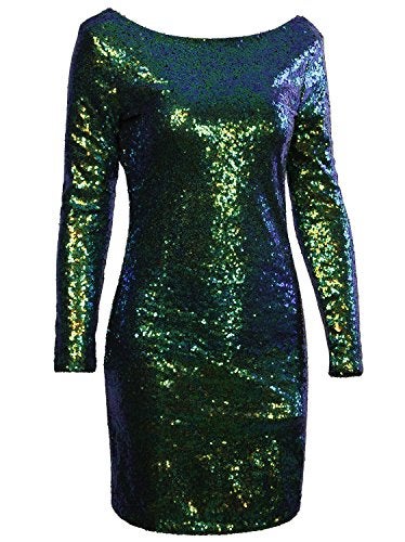 VIJIV Women's Sparkle Glitzy Glam Sequin Long Sleeve Flapper Party Club Dress - Image 4