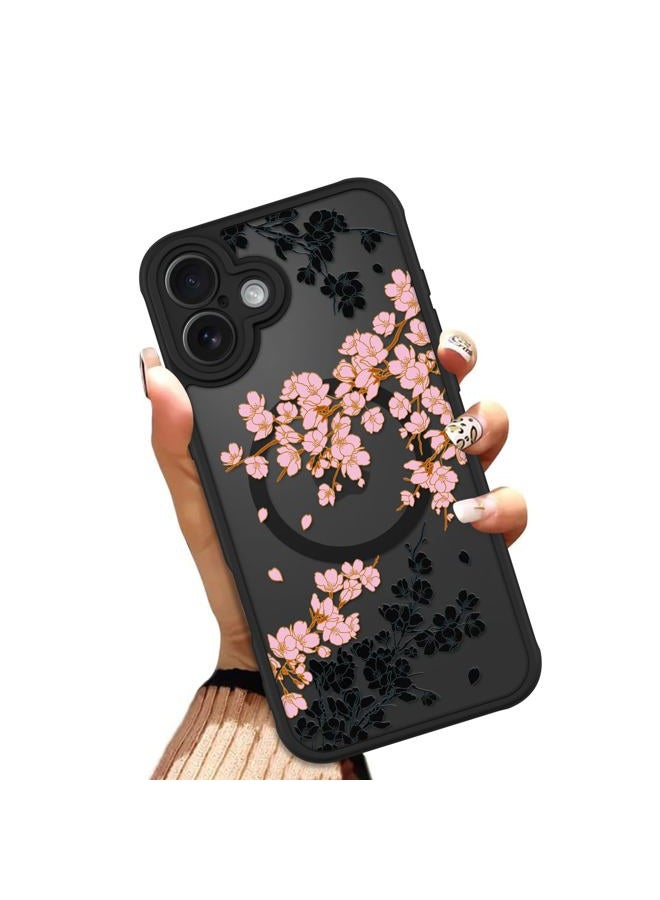 OOK Case for iPhone 16 Plus (Compatible with MagSafe) Floral Flowers Design Translucent Phone Cover Soft TPU + Hard PC Anti-Scratch Shockproof Magnetic Cute Case for Women - Pink - Image 1