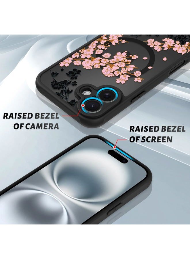 OOK Case for iPhone 16 Plus (Compatible with MagSafe) Floral Flowers Design Translucent Phone Cover Soft TPU + Hard PC Anti-Scratch Shockproof Magnetic Cute Case for Women - Pink - Image 3