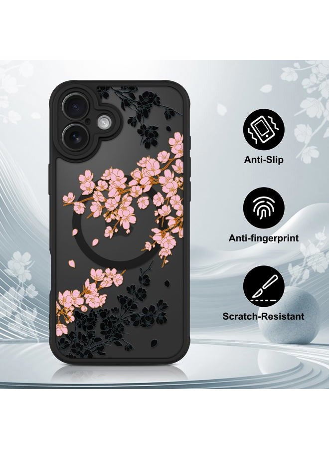 OOK Case for iPhone 16 Plus (Compatible with MagSafe) Floral Flowers Design Translucent Phone Cover Soft TPU + Hard PC Anti-Scratch Shockproof Magnetic Cute Case for Women - Pink - Image 5