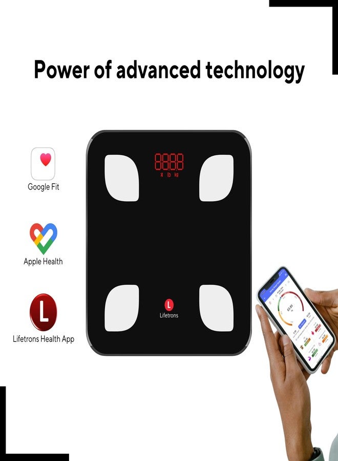 لايفترونز ميزان Lifetrons Slinky الرقمي الذكي بتقنية البلوتوث ومحلل الدهون يقيس الدهون/مؤشر كتلة الجسم/البروتين، والدهون الحشوية - يتزامن مع تطبيق أندرويد وآيفون، يشمل بطاريات مع مزيد من الميزات وضمان لمدة عام واحد (أسود) - Image 4