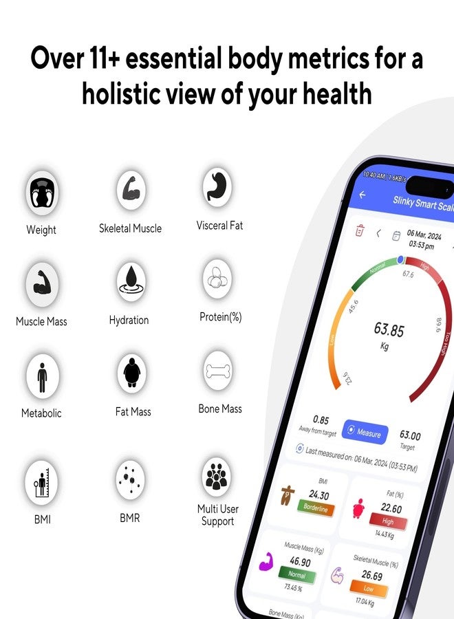لايفترونز ميزان Lifetrons Slinky الرقمي الذكي بتقنية البلوتوث ومحلل الدهون يقيس الدهون/مؤشر كتلة الجسم/البروتين، والدهون الحشوية - يتزامن مع تطبيق أندرويد وآيفون، يشمل بطاريات مع مزيد من الميزات وضمان لمدة عام واحد (أسود) - Image 5